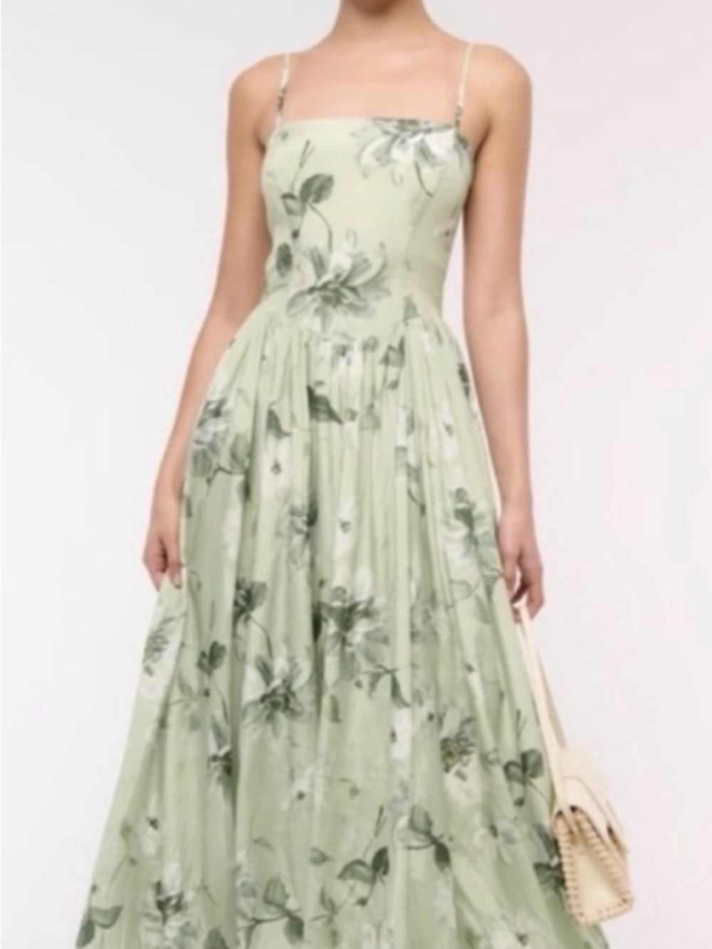 Abercrombie & Fitch Green Floral Bubble Hem Midi Dress